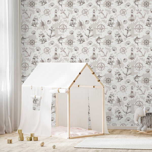 Beige Marine Map Wallpaper A090 - CostaCover-Peel and stick Removable Wallpaper-abstract wall art-abstract wallpaper-accent wallpaper