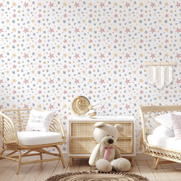 Colored Stars Nursery Wallpaper S120 - CostaCover-Peel and stick Removable Wallpaper-Abstract-abstract wallpaper-accent wallpaper