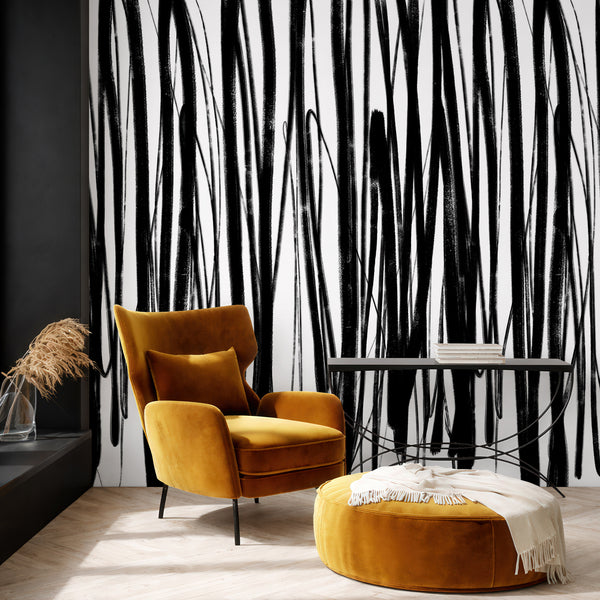 Black Abstract Brush Stroke Wall Mural AM193