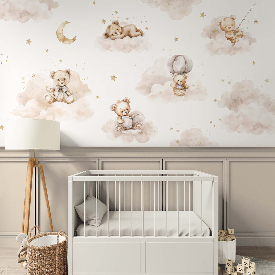 Beige Clouds and Bears Wall Mural SM010