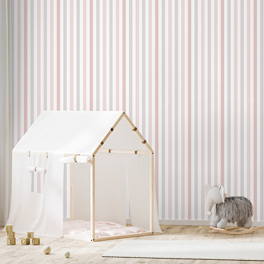 Pink Stripe Polka Dot Wallpaper A086