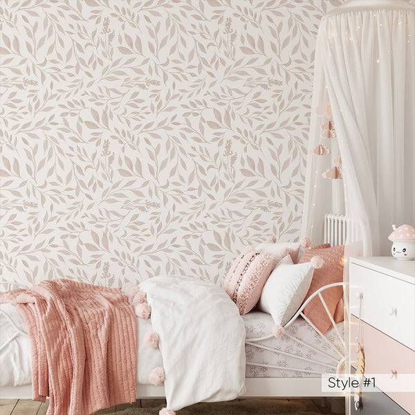 Pastel Pink Green Leaf Wallpaper W168 - CostaCover - Peel and stick Removable Wallpaper - abstract floral - abstract wallpaper - accent wallpaper