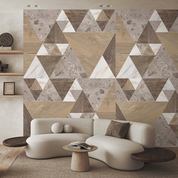 Marble and Wood Triangles Wall Mural AM102 - CostaCover - Peel and stick Removable Wallpaper - about walls - Abstract - abstract lines