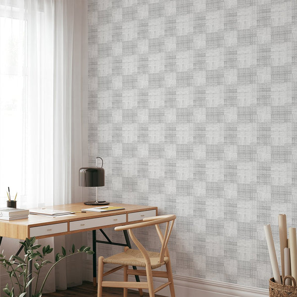 Soft Gray Checker Grasscloth Wallpaper CG022 - CostaCover - Traditional Wallpaper - Abstract - abstract lines - abstract wall art