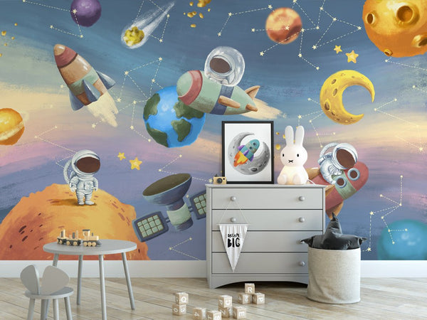 Colorful Pastel Space Wall Mural WM075 - CostaCover - Peel and stick Removable Wallpaper - accent wallpaper - adhesive wallpaper - aqua blue