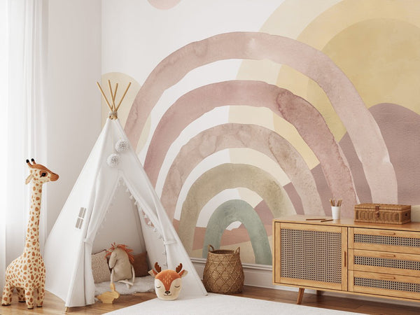 Boho Rainbow & Sun Wall Mural WM059 - CostaCover - Peel and stick Removable Wallpaper - Abstract - abstract wall art - abstract wallpaper