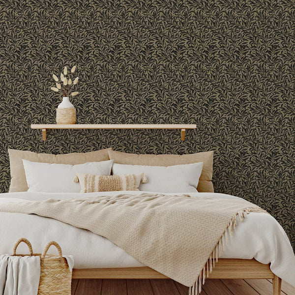 Beige & Black Willow Bough by Morris Wallpaper W094 - CostaCover - Peel and stick Removable Wallpaper - abstract wall art - abstract wallpaper - accent wallpaper