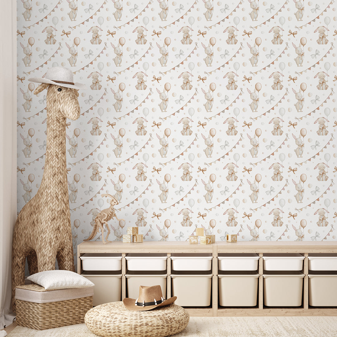 Beige Bunnies & Bunting Wallpaper S110
