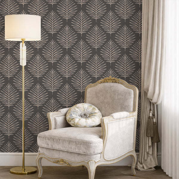 Dark Gray Palm Leaves Wallpaper L060