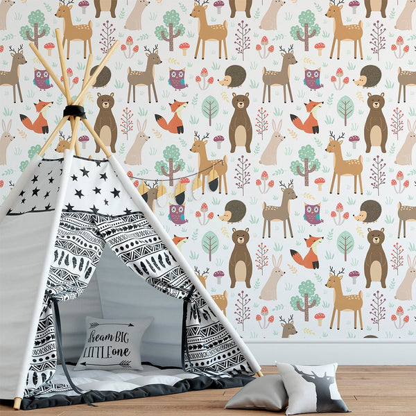 Forest Animals Wallpaper CC135 - CostaCover - Peel and stick Removable Wallpaper - Backsplash panels - bathroom wallpaper - bear