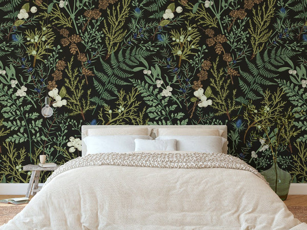 Wild Floral and Fern Wall Mural CCM123 - CostaCover - Peel and stick Removable Wallpaper - accent wallpaper - adhesive wallpaper - bathroom wallpaper