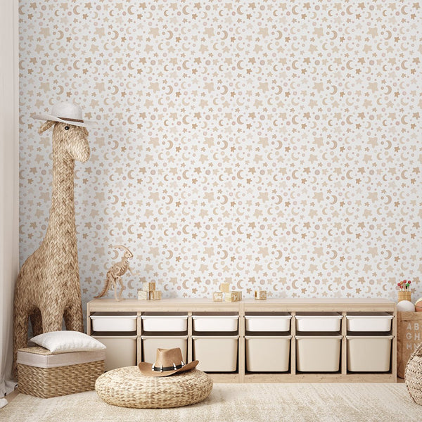 Tiny Beige Stars Wallpaper S126 - CostaCover-Peel and stick Removable Wallpaper-Abstract-abstract wall art-abstract wallpaper