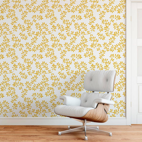 Gold Branches & Leaves Wallpaper CC128 - CostaCover - Peel and stick Removable Wallpaper - Backsplash panels - bathroom wallpaper - bedroom interior