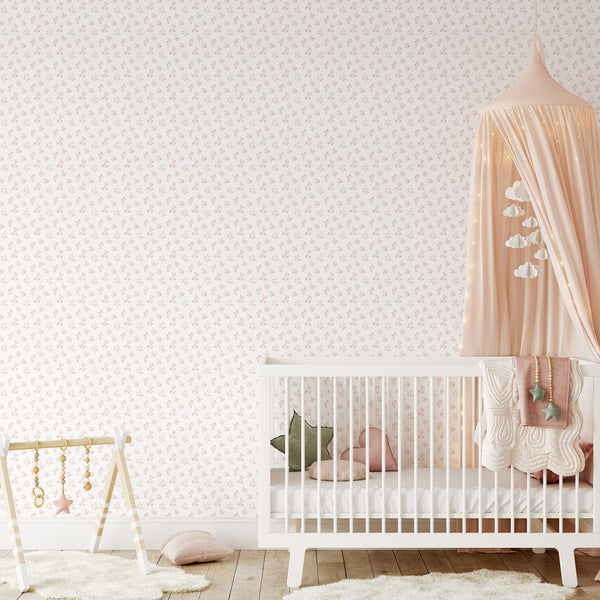Blush Pink Farmhouse Floral Wallpaper CC370