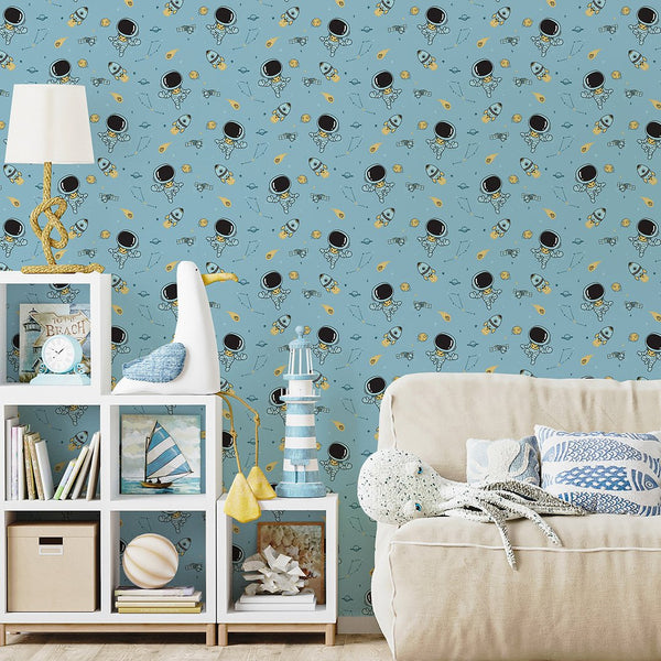Blue Astronaut Wallpaper S128 - CostaCover-Peel and stick Removable Wallpaper-accent wallpaper-adhesive wallpaper-bathroom wallpaper
