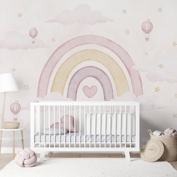 Pastel Pink Rainbow Wall Mural AM143 - CostaCover-Peel and stick Removable Wallpaper-accent wallpaper-adhesive wallpaper-baby bedroom