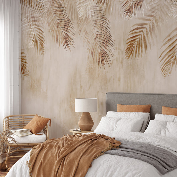Abstract Beige Tropical Leaves Wall Mural CCM200
