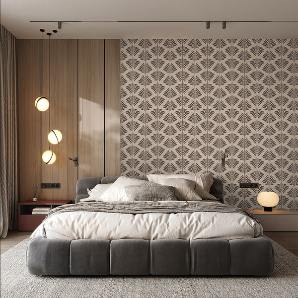 Beige Taupe Brown Palm Leaf Wallpaper L018