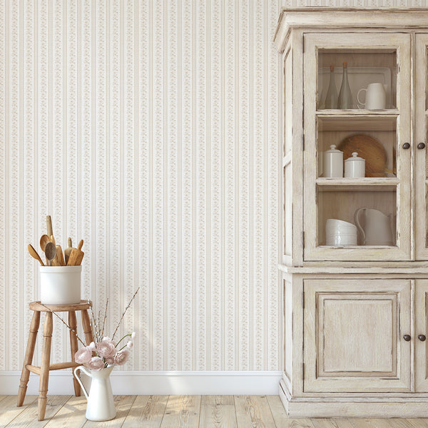 Beige Floral Stripe Wallpaper L133