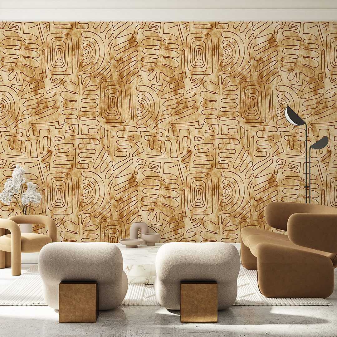 Tan Brown Tribal Mudcloth Wallpaper W173