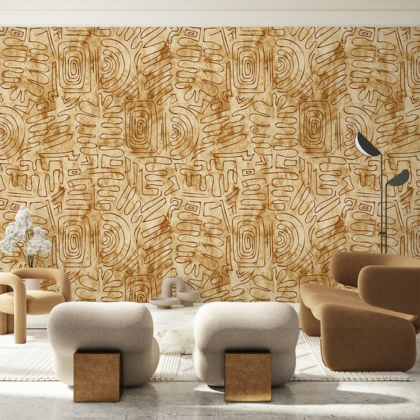 Tan Brown Tribal Mudcloth Wallpaper W173