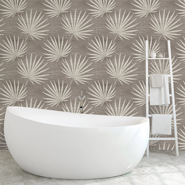 Beige Palm Leaves Grasscloth Wallpaper CG012 - CostaCover - Traditional Wallpaper - bathroom wallpaper - bedroom wallpaper - beige wallpaper
