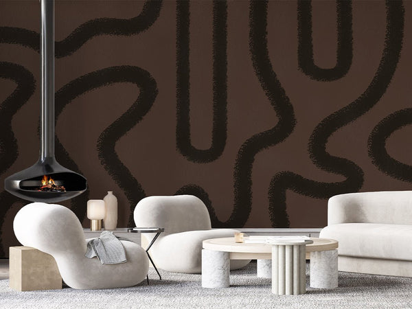 Dark Brown Lines Wall Mural AM043 - CostaCover - Peel and stick Removable Wallpaper - about walls - Abstract - Abstract Labyrinth Lines