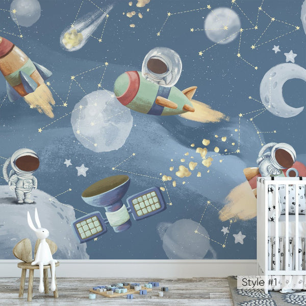 Pastel Gray, Blue Space Wall Mural WM076 - CostaCover - Peel and stick Removable Wallpaper - accent wallpaper - adhesive wallpaper - aqua blue