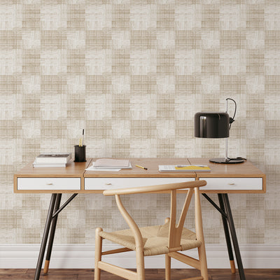 Soft Beige Checker Grasscloth Wallpaper CG023