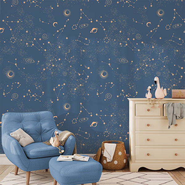 Blue Sky & Сonstellation Wallpaper W066 - CostaCover - Peel and stick Removable Wallpaper - abstract wallpaper - accent wallpaper - adhesive wallpaper