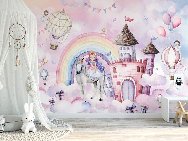 Fairytale Сastle with Princess Wall Mural WM067 - CostaCover - Peel and stick Removable Wallpaper - abstract wallpaper - accent wallpaper - adhesive wallpaper