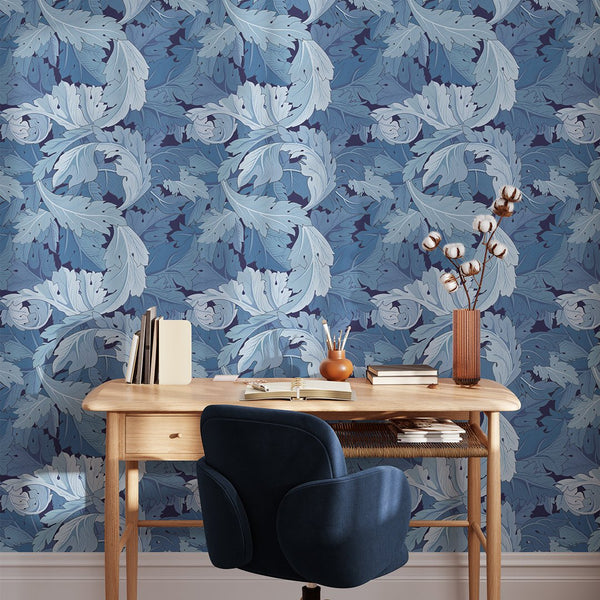 Blue Acanthus by Morris Wallpaper W122 - CostaCover - Peel and stick Removable Wallpaper - Abstract - abstract floral - abstract lines