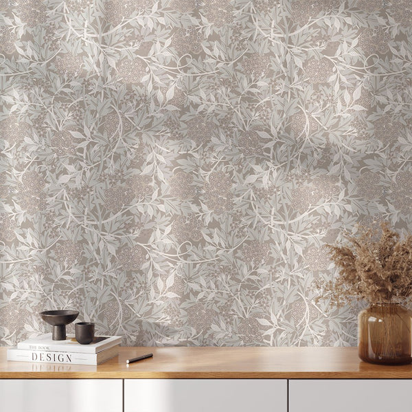 Beige & Brown Jasmine by Morris Wallpaper W105 - CostaCover - Peel and stick Removable Wallpaper - abstract floral - abstract wall art - abstract wallpaper