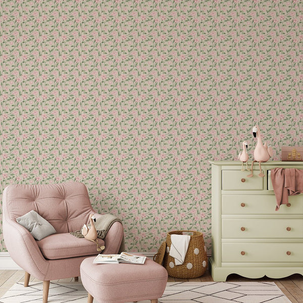 Beige Pink Bellflower Wallpaper W152 - CostaCover - Peel and stick Removable Wallpaper - abstract floral - abstract wall art - abstract wallpaper