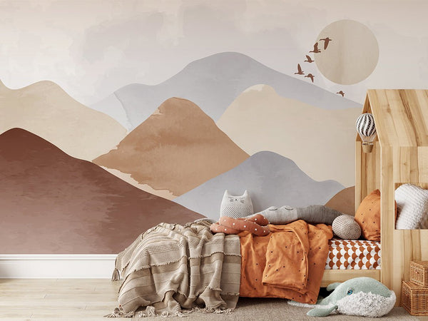 Beige & Gray Mountains Wall Mural CCM137 - CostaCover - Peel and stick Removable Wallpaper - Abstract - abstract wall art - Abstract Wallpaper