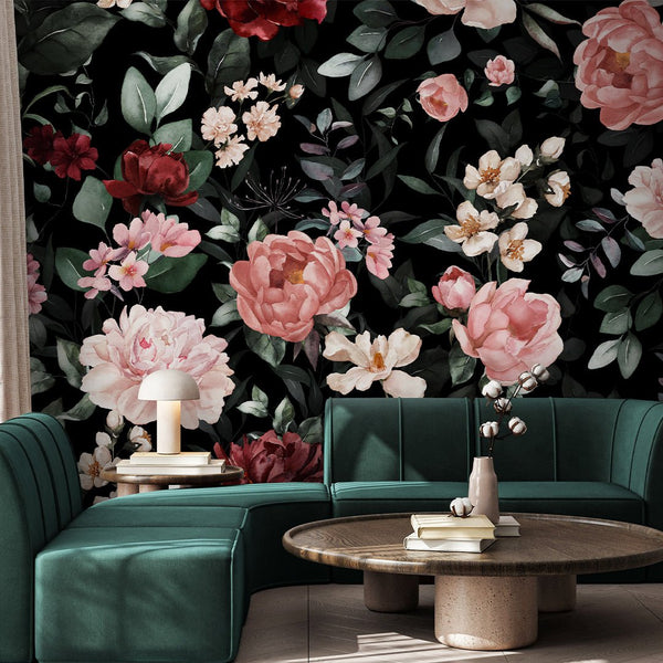Dark Pink Flower Print Wall Mural SM032 - CostaCover - Peel and stick Removable Wallpaper - accent wallpaper - adhesive wallpaper - bathroom wallpaper