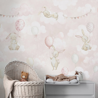 Pink Bunny & Balloons Wall Mural SM077