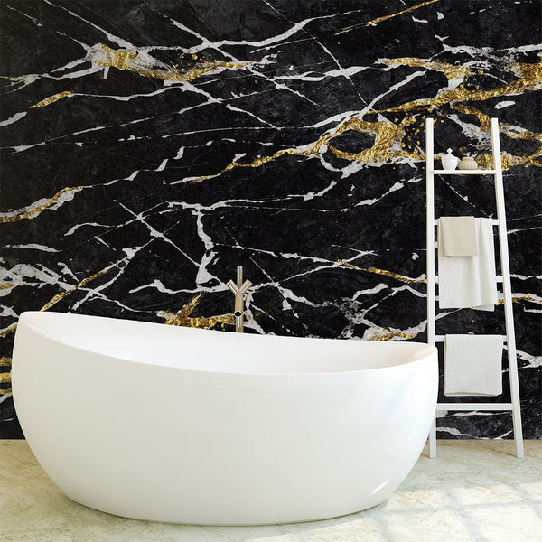 Black & Gold Marble Wall Mural CCM040 - CostaCover - Peel and stick Removable Wallpaper - accent wallpaper - adhesive wallpaper - adhesive wallpaper design