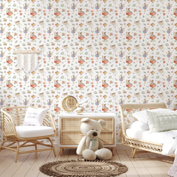 Cute Fairy and Mushroom Wallpaper S084 - CostaCover - Peel and stick Removable Wallpaper - accent wallpaper - adhesive wallpaper - baby bedroom