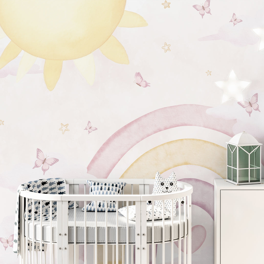 Pink Rainbow & Sun Wall Mural AM144