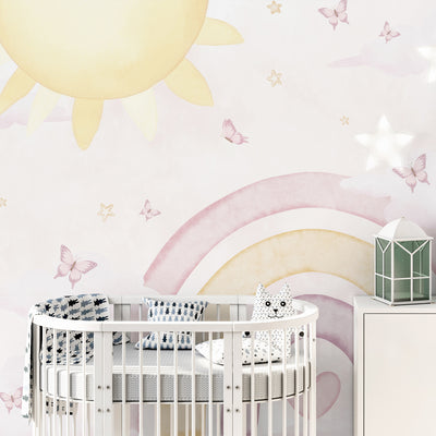 Pink Rainbow & Sun Wall Mural AM144