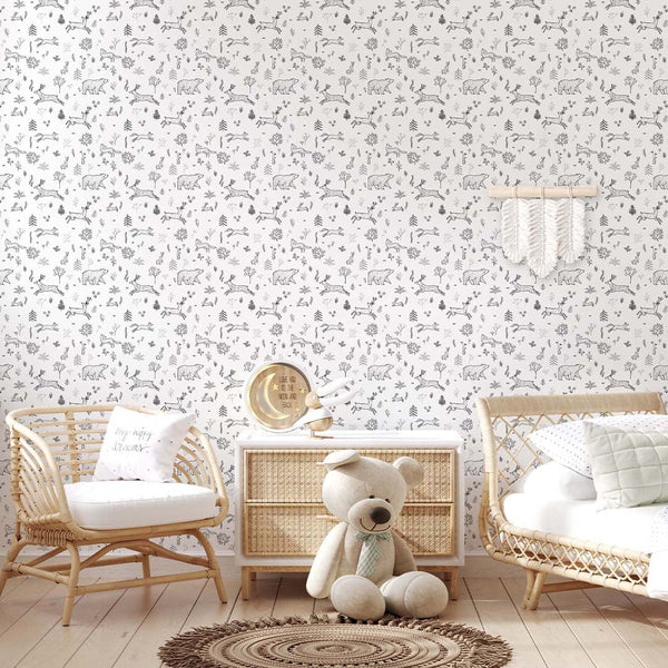 Black & White Forest Animals Wallpaper S032 - CostaCover - Peel and stick Removable Wallpaper - Abstract - abstract forest - abstract lines