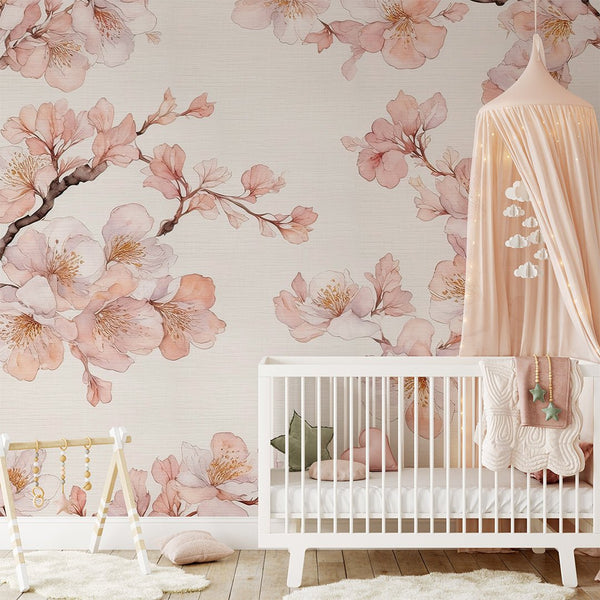 Cherry Blossoms Grasscloth Wall Mural CG008 - CostaCover - Traditional Wallpaper - accent wallpaper - bathroom wallpaper - bedroom interior