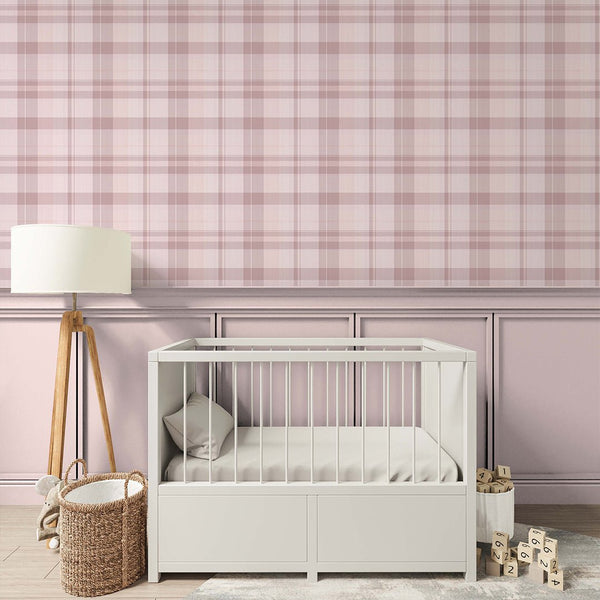 Pink Plaid Farmhouse Wallpaper S007 - CostaCover-Peel and stick Removable Wallpaper-abstract wall art-abstract wallpaper-accent wallpaper