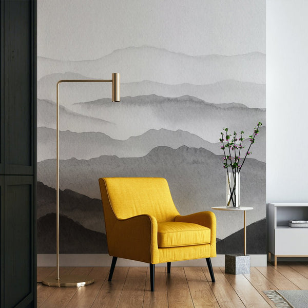 Gray Watercolor Mountains Wall Mural WM042 - CostaCover - Peel and stick Removable Wallpaper - Abstract - abstract lines - abstract wall art