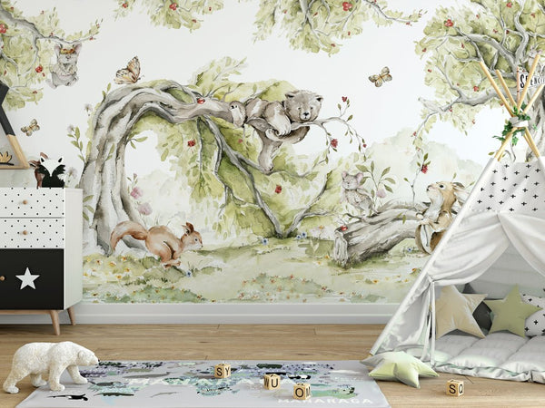 Fairy Forest & Animals Wall Mural WM051 - CostaCover - Peel and stick Removable Wallpaper - adhesive wallpaper - animal print - Animal print wallpaper