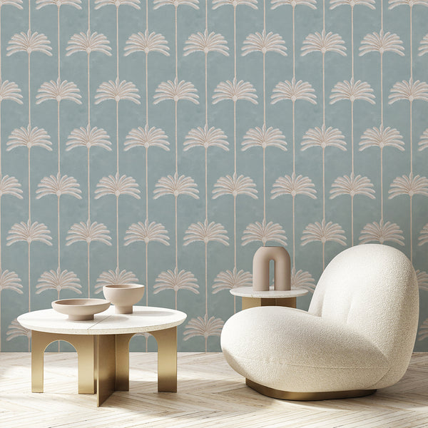 Soft Teal Palms Wallpaper A126