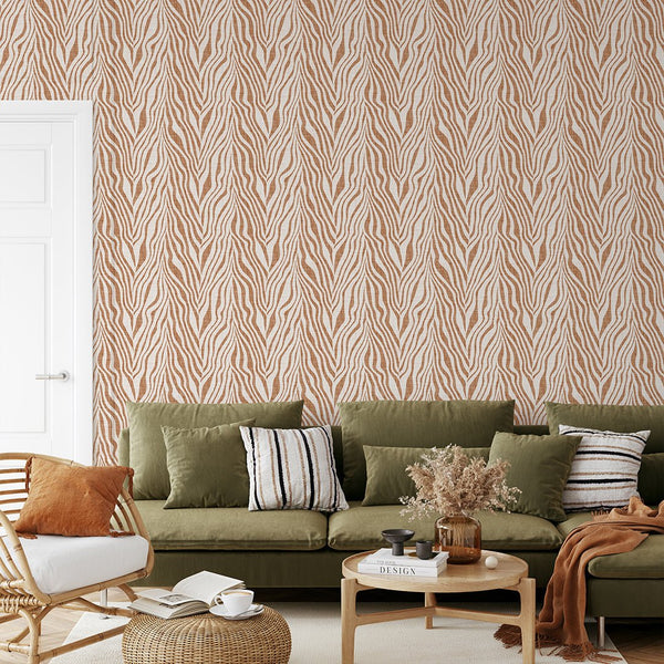 Abstract Terracotta Zebra Grasscloth Wallpaper CG017 - CostaCover - Traditional Wallpaper - Abstract - Abstract Labyrinth Lines - abstract lines