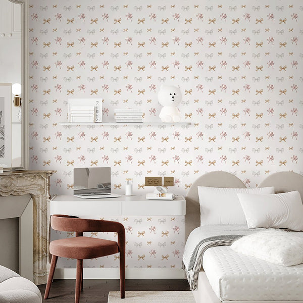 Beige Gray Ribbon Bow Wallpaper S111 - CostaCover - Peel and stick Removable Wallpaper - Abstract - abstract mural - abstract paint