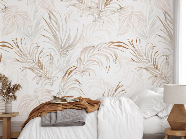 Tropical Palm Leaves Wallpaper W004 - CostaCover - Peel and stick Removable Wallpaper - adhesive wallpaper - bedroom interior - bedroom wallpaper